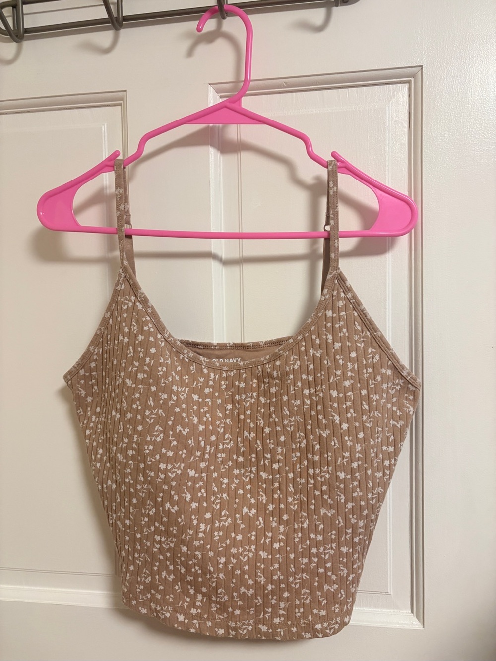 Old Navy Tan Floral Ribbed Tank Top